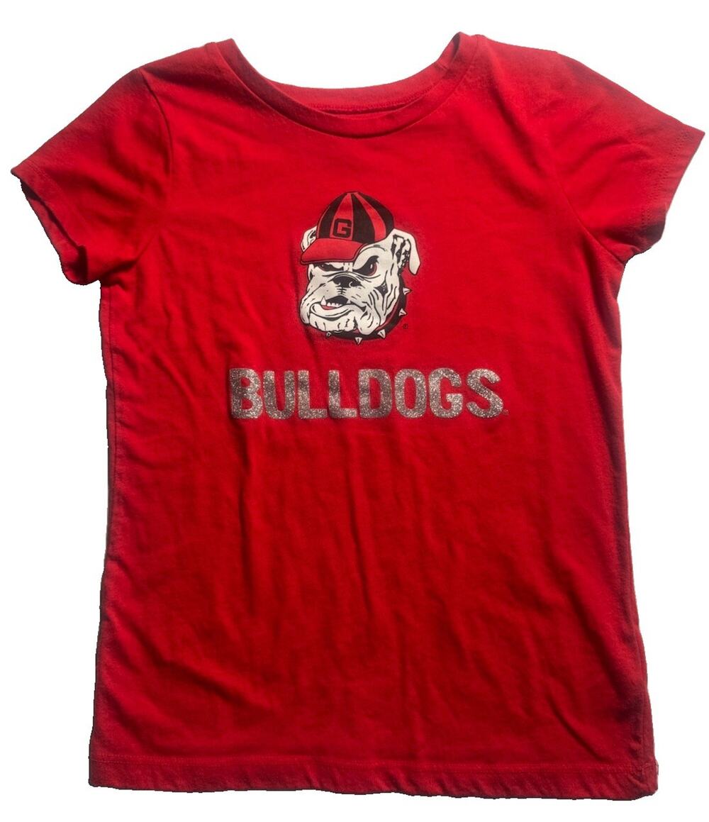 Georgia Bulldogs Girls Size 10 Red Glitter Logo T-Shirt UGA Team Athletics